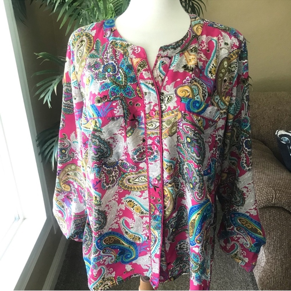 🇺🇸 Elementz Paisley Long Sleeve Print Women's Top - Multicolor, Size 2X - Picture 3 of 6